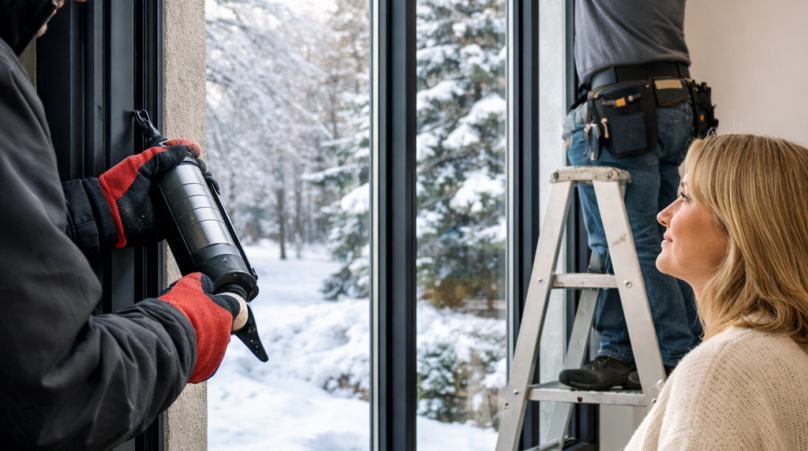 Modern triple-pane window replacement installation in Ottawa home during winter