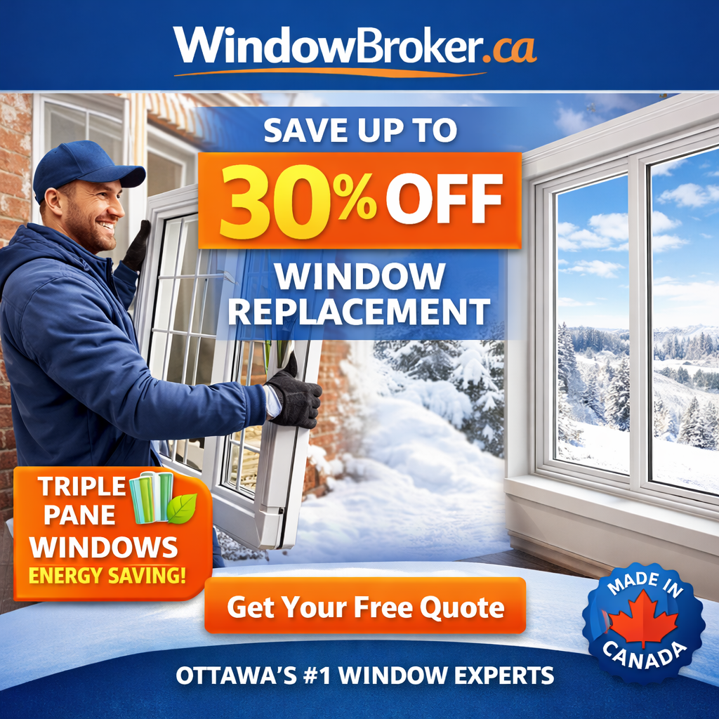 Modern triple pane window replacement installation in Ottawa home during winter for energy efficiency